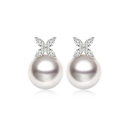 Butterfly Round Pearl Stud Earrings