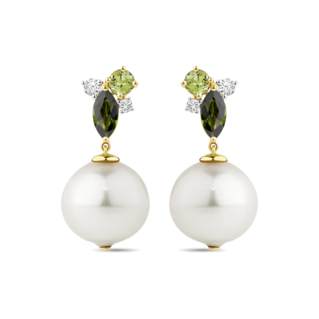 Green Emerald Round Pearl Drop Earrings