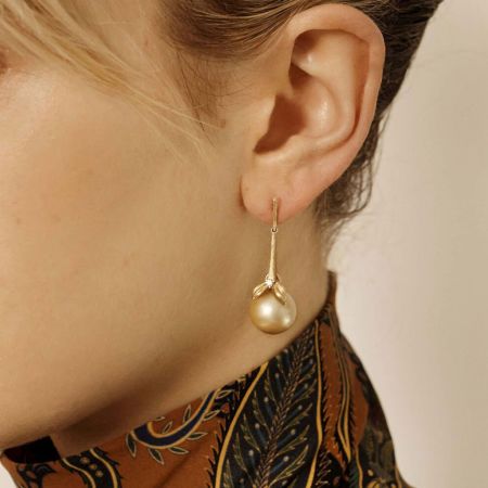Orange Round Pearl Stud Earrings