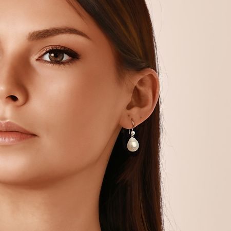 Drop Shaped Round Pearl Drop Earrings