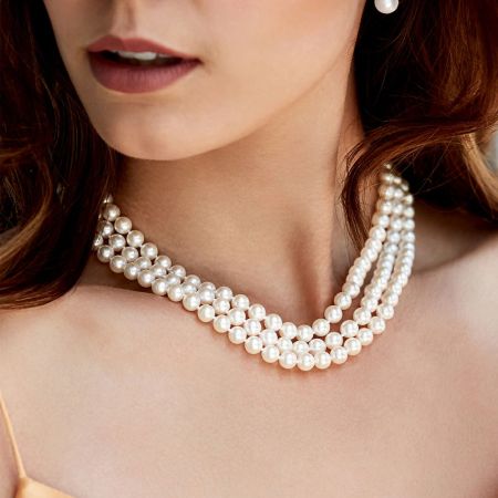 Round Pearl Triple Strand Necklace