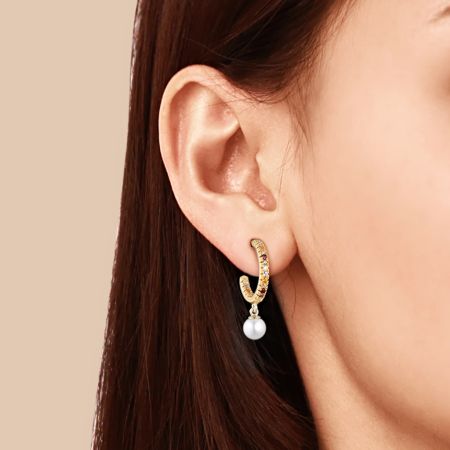 Round Pearl Hoop Earrings