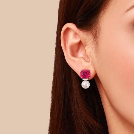 Pink Morganite Round Pearl Drop Earrings