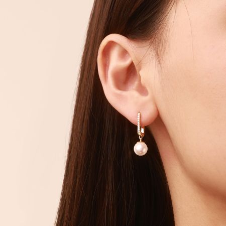 White Topaz Round Pearl Drop Earrings