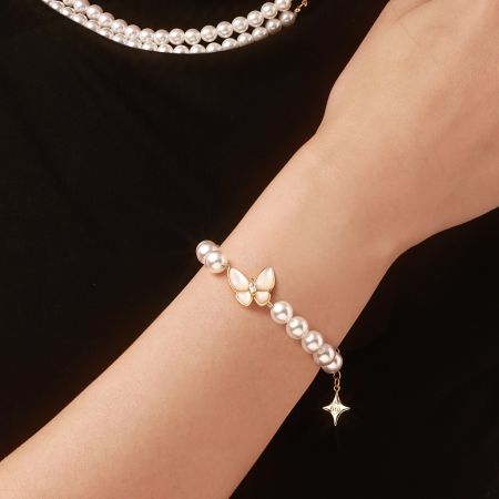 Butterfly Freshwater Pearl Chain Bracelet