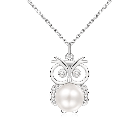 Owl Round Pearl Solitaire Necklace