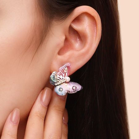 Butterfly Pearl Stud Earrings