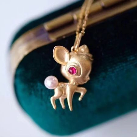 Deer Pearl Pendant Necklace Gift For Her
