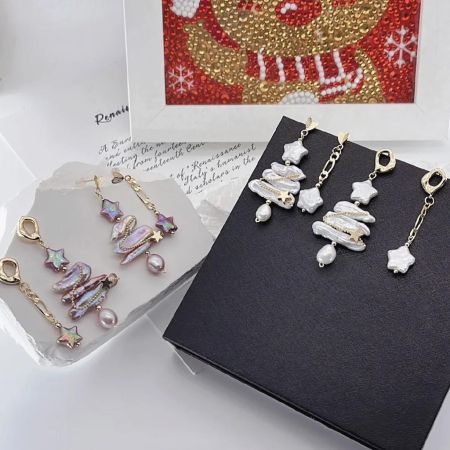 Christmas Tree With Star Freshwater Pearl Drop Earrings