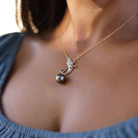 Dolphin Freshwater Pearl Pendant Necklace