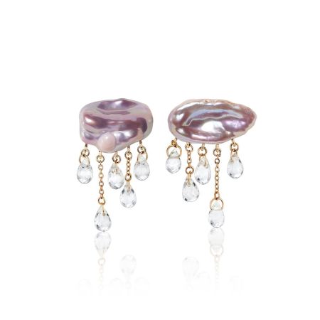 Purple Clouds with Rain Freshwater Pearl Drop Earrings
