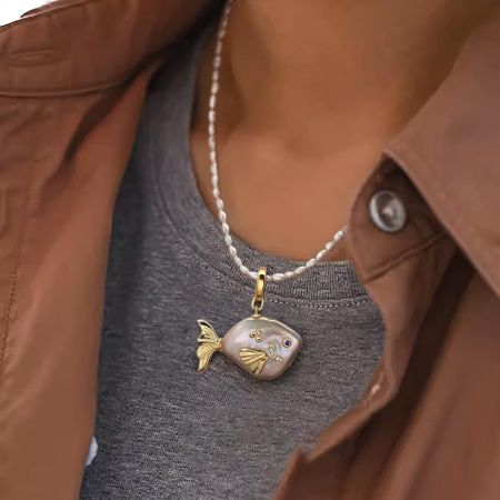 Fish Freshwater Pearl Pendant Necklace
