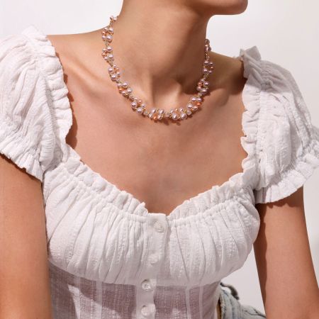 Crystal Wrap Pearls Tincup Necklace