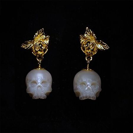 Handmade Gothic Rose Carved Skull Drop Earrings