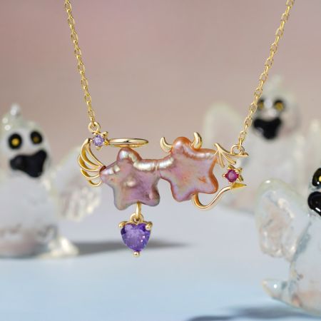 Stars Angel with Demon Pendant Necklace