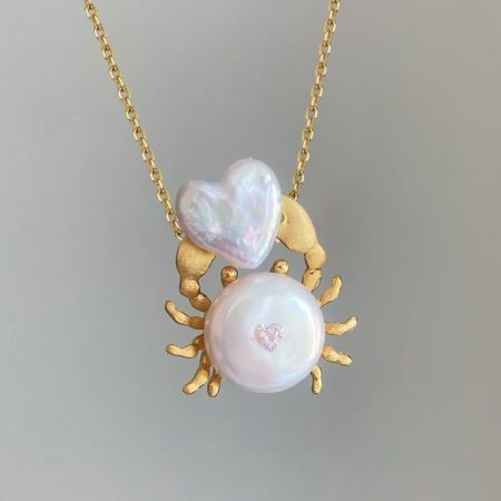 Crab Holding Heart Pendant Necklace