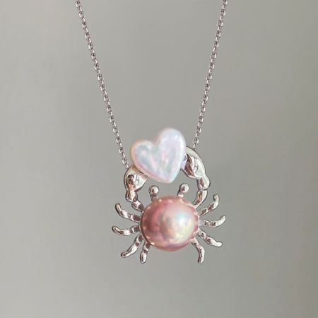 Crab Holding Heart Pendant Necklace