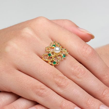 Green Peridot Coral Ring