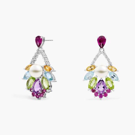 Multi Coloured Stones Drop Earrings