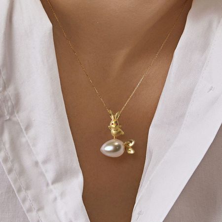 Rabbit On Carrot Pendant Necklace