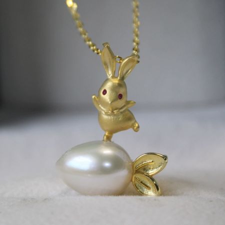 Rabbit On Carrot Pendant Necklace