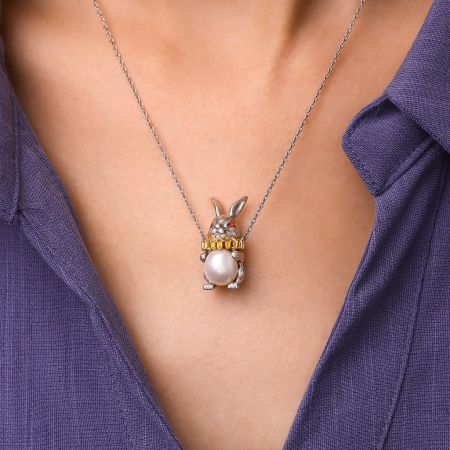 Rabbit With Ruff Pendant Necklace
