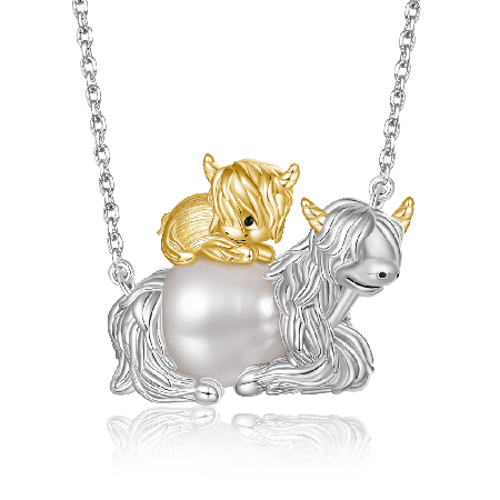 Highland Cow Mother Carrying Child Necklace