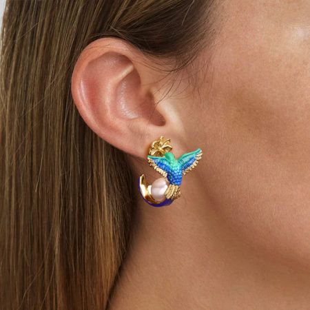 Hummingbird And Flower Earrings