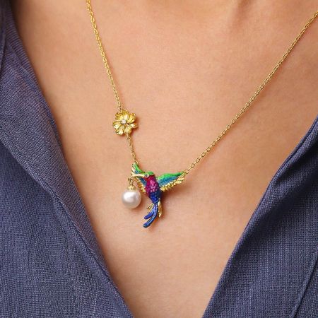 Hummingbird And Flower Necklace