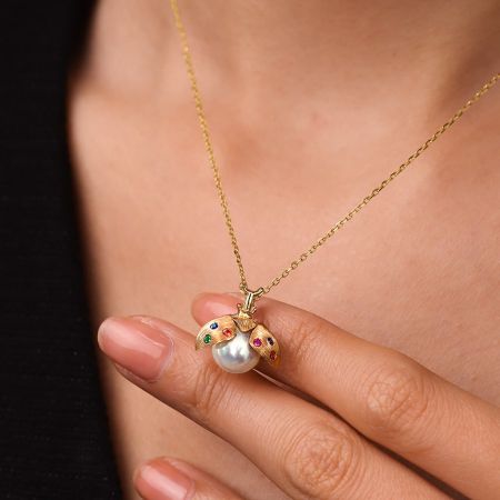 Ladybird Freshwater Pearl Pendant Necklace