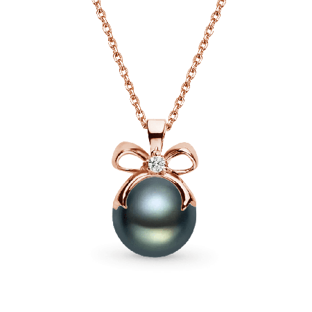 Bow Black Pearl Pendant Necklace
