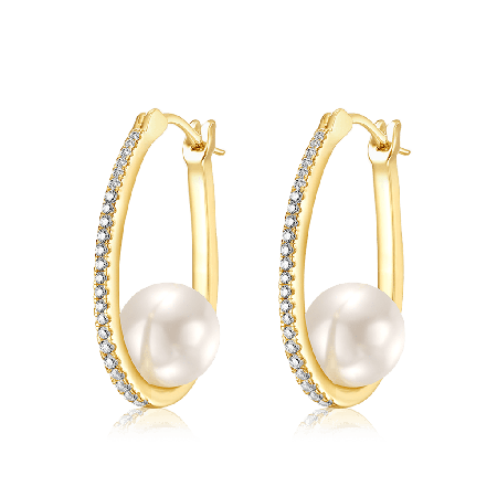 White Topaz Round Pearl Hoop Earrings