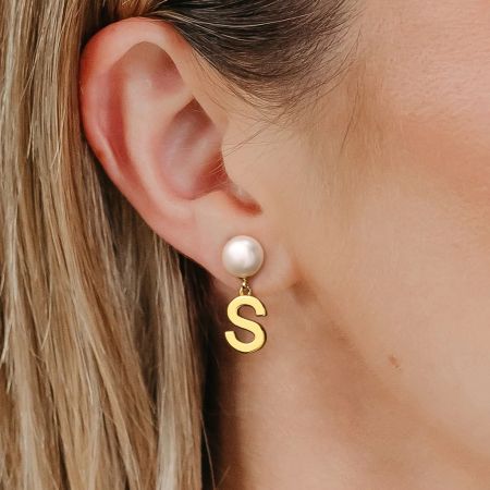 Personalized Letter  Pearl Drop Earrings