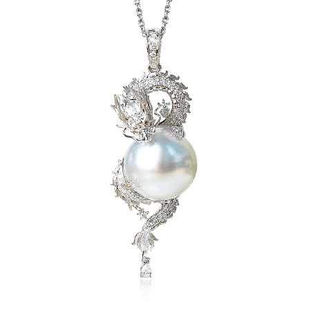 Dragon Playing With Pearl Pendant Necklace