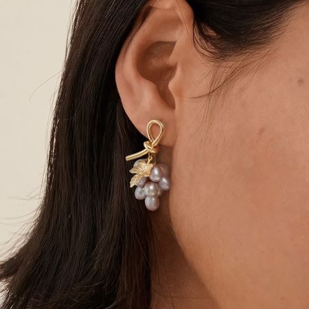 Grape Pearl Bridal Wedding Drop Earrings