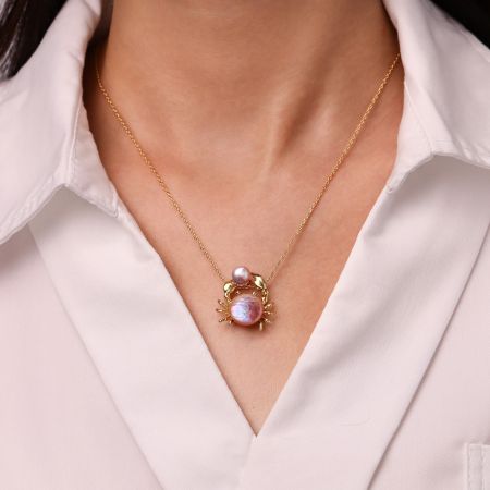 Crab Freshwater Pearl Pendant Necklace