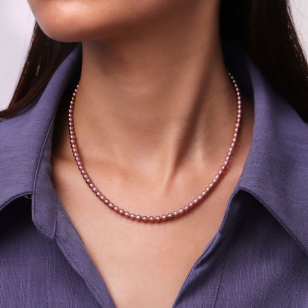 5A Quality 4mm Freshwater Purple Pearl Strand Necklace
