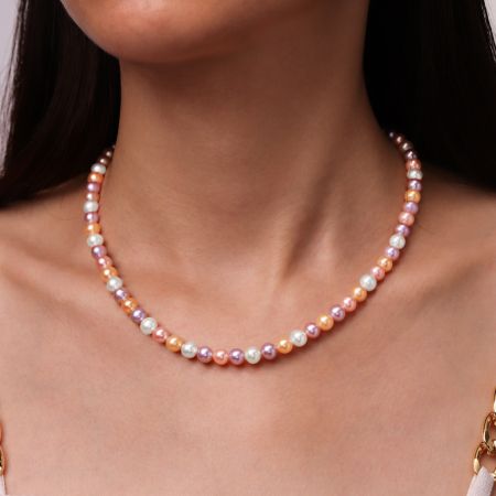 5A Quality 6mm Multicolor Pearl Strand Necklace