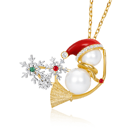 Christmas Snowman Driving Tree Pendant Necklace