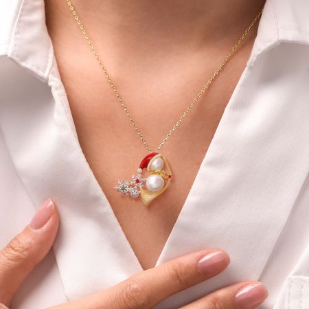 Christmas Snowman Driving Tree Pendant Necklace