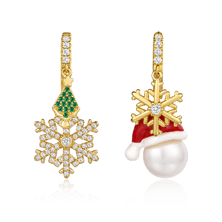 Snowflake Santa Hat Hoop Earrings