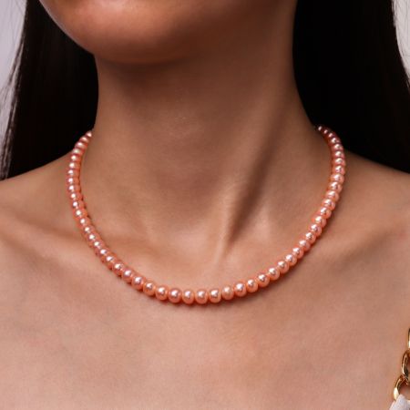 5A Quality 6mm Freshwater Pink Pearl Strand Necklace