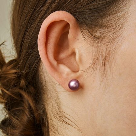 Purple Round Pearl Earrings