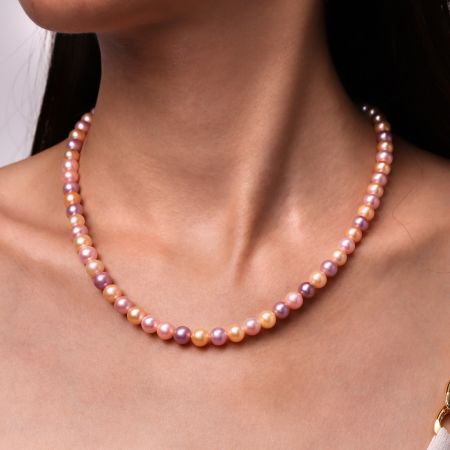 5A Quality 7mm Purple And Pink Pearl Strand Necklace