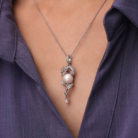 Dragon Playing With Pearl Pendant Necklace