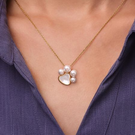 Dog Paw Pearl Necklace