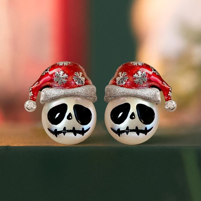 Santa Hat Skull Stud Earrings