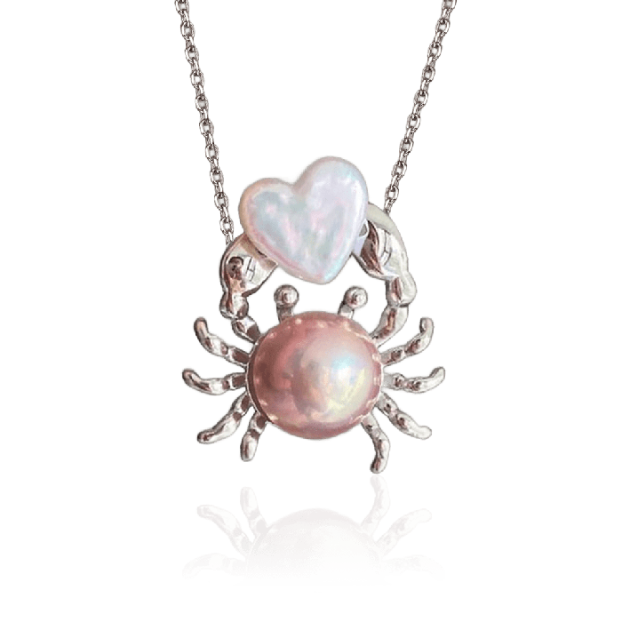 Crab Holding Heart  Pendant Necklace
