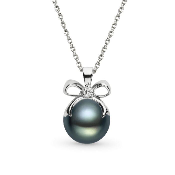 Bow Black Pearl Pendant Necklace
