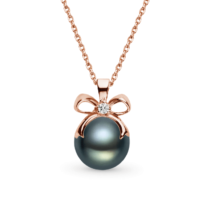 Bow Black Pearl Pendant Necklace